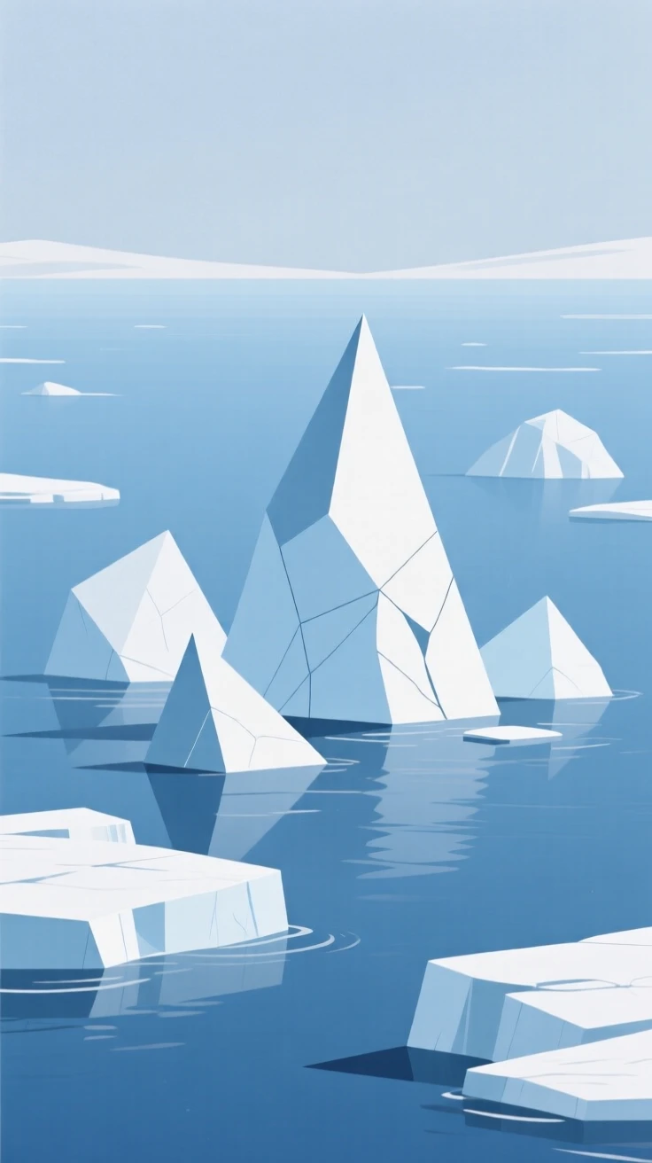 A cluster of icebergs floating in arctic waters