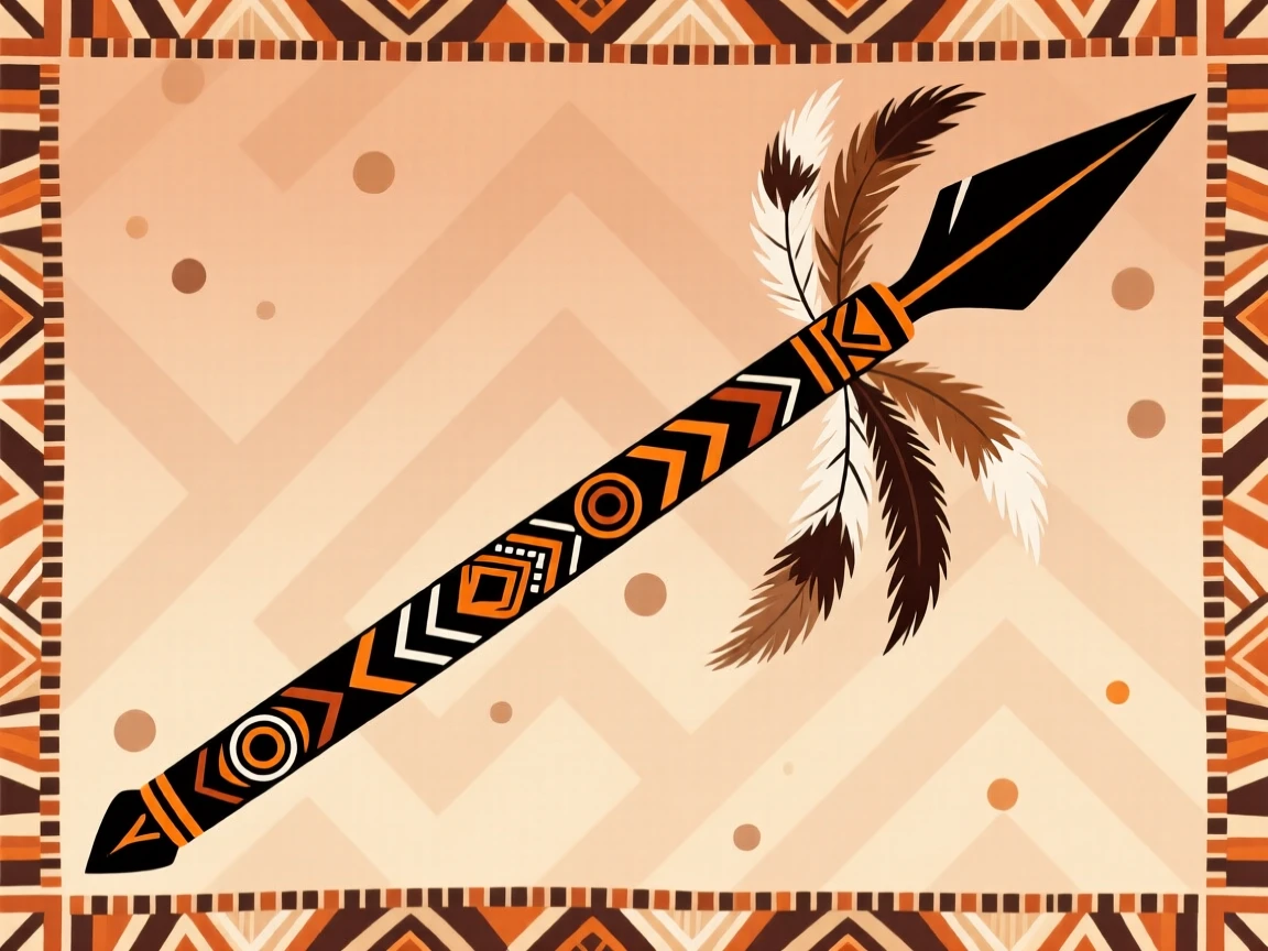 A warrior's ceremonial spear adorned with tufts of animal hair.