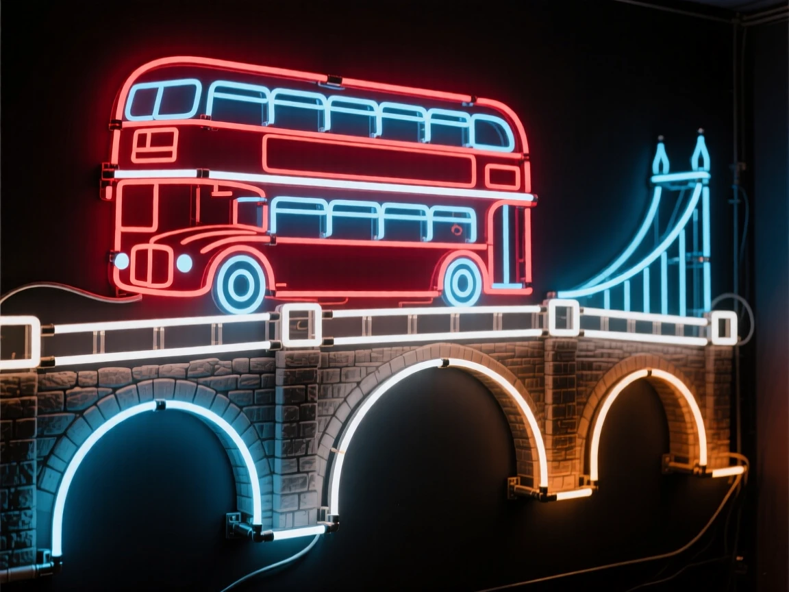 A double-decker bus crossing a historic stone bridge.