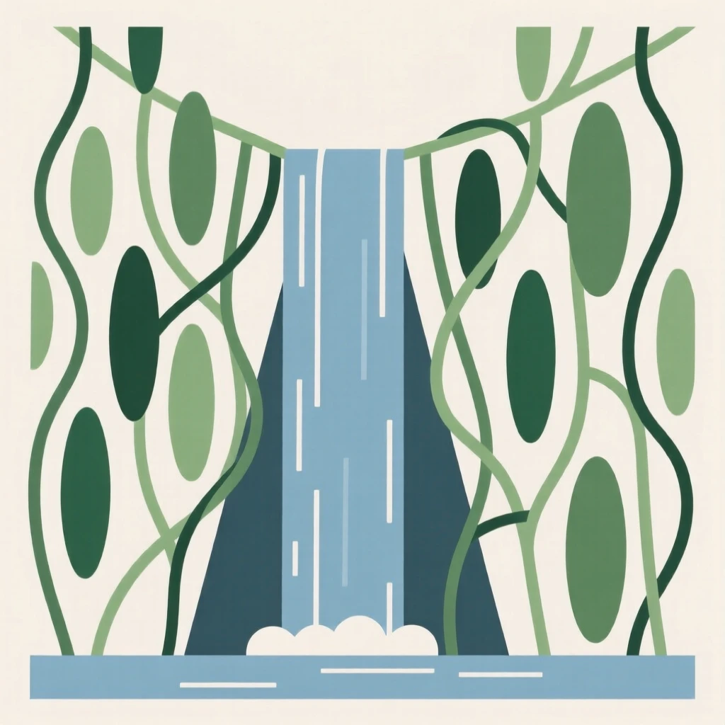 A hidden waterfall behind a curtain of vines