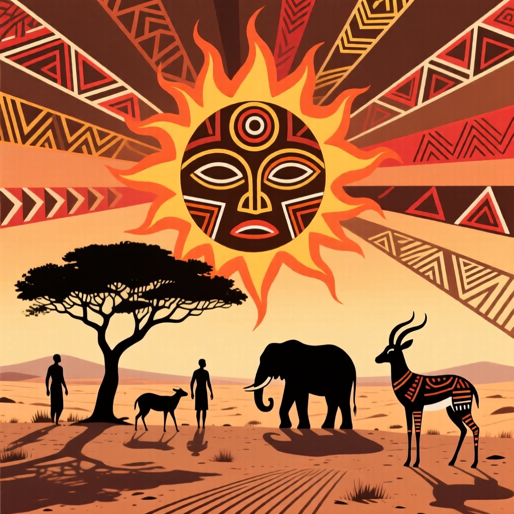A blazing sunrise across a dry desert plain.