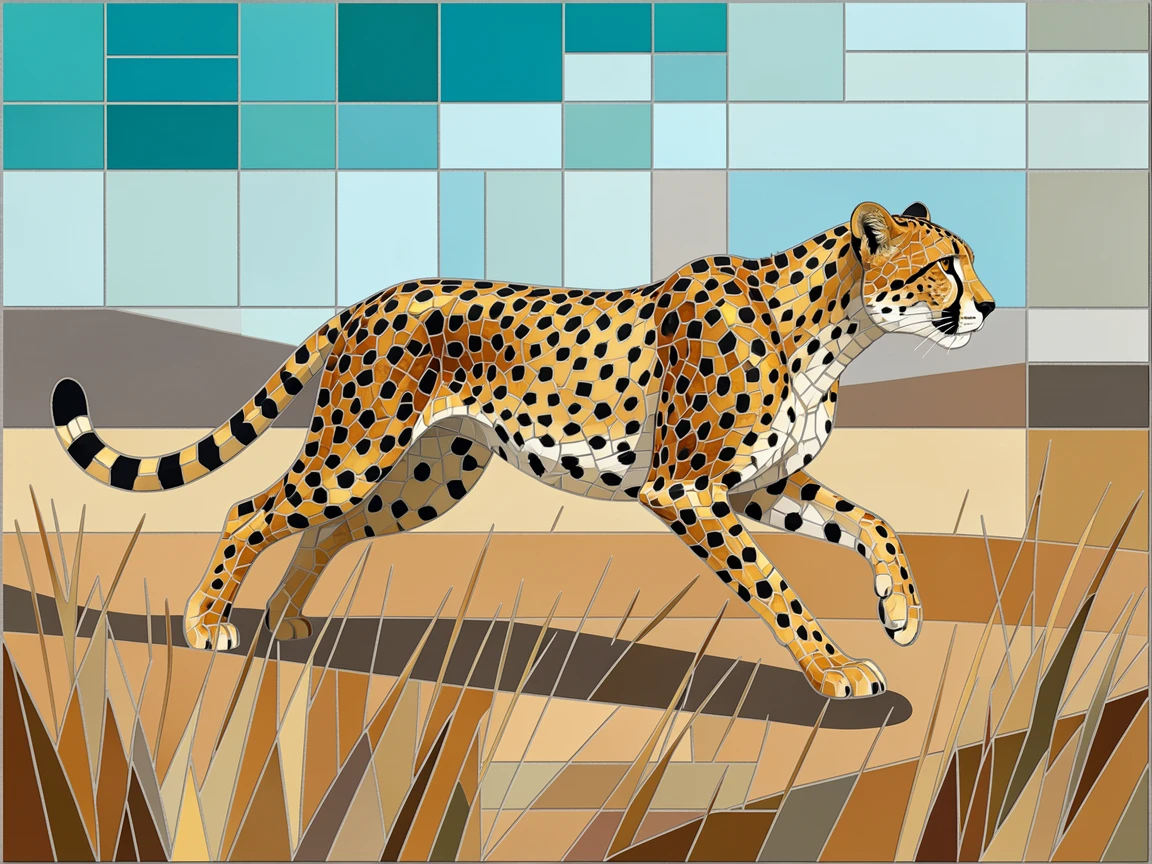A cheetah sprinting across dry grassland in pursuit of prey, captured in soft natural light with a shallow depth of field.