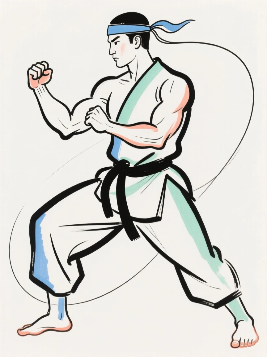 A martial artist in a fighting stance