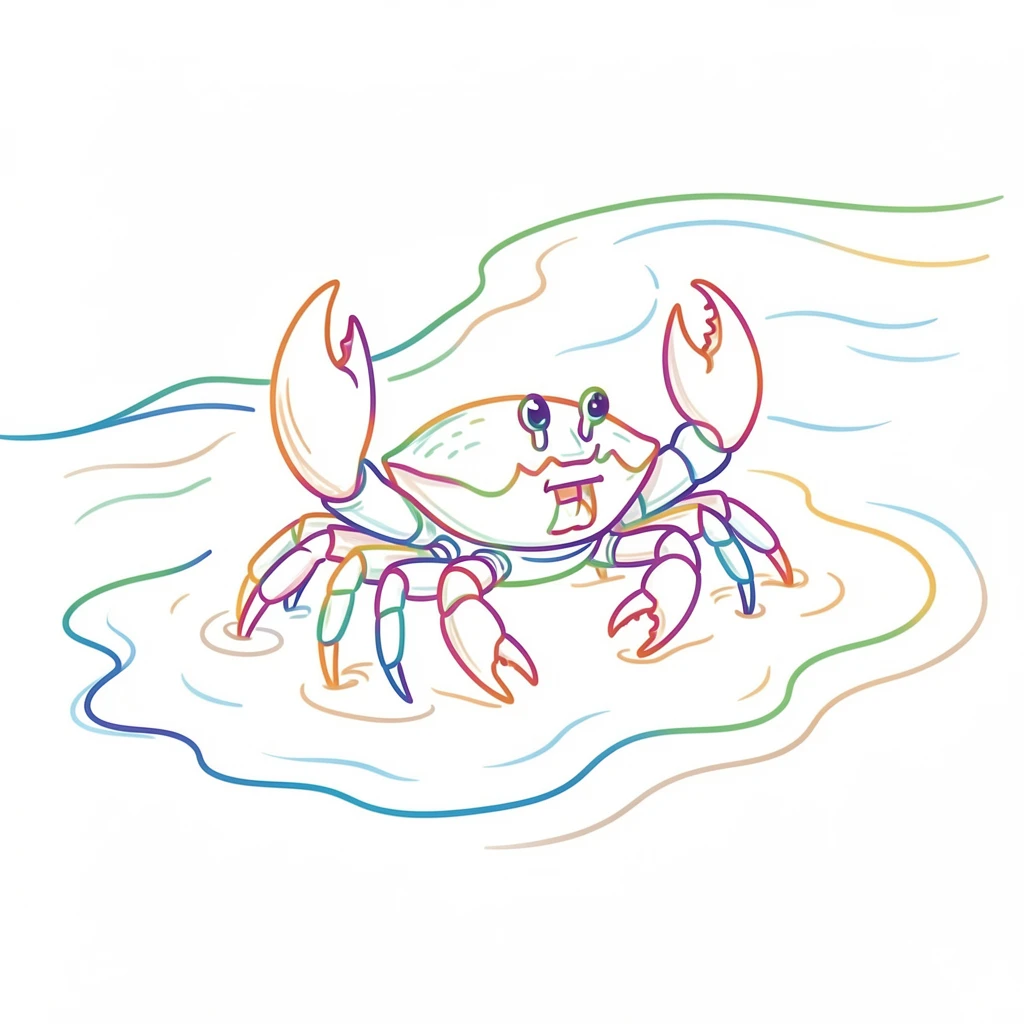 A crab scuttling sideways across wet sand as a gentle wave recedes.