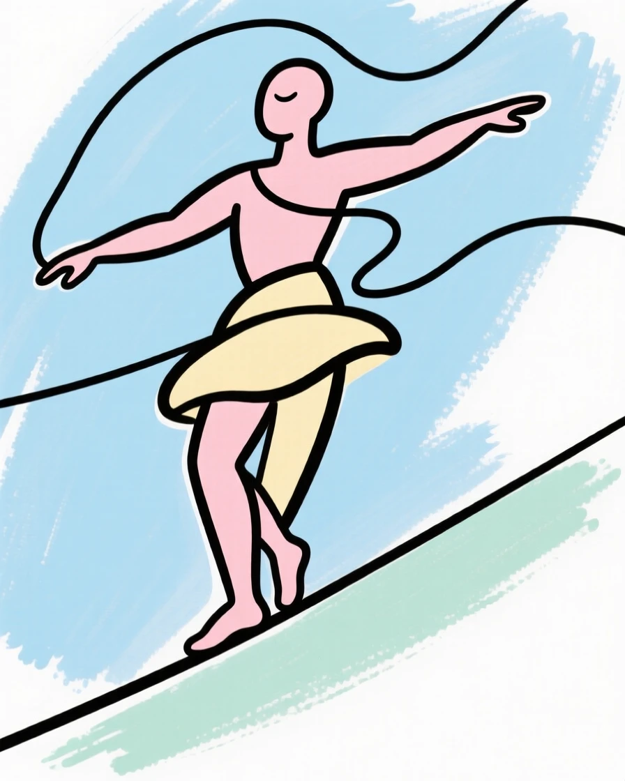 A tightrope walker balancing high above