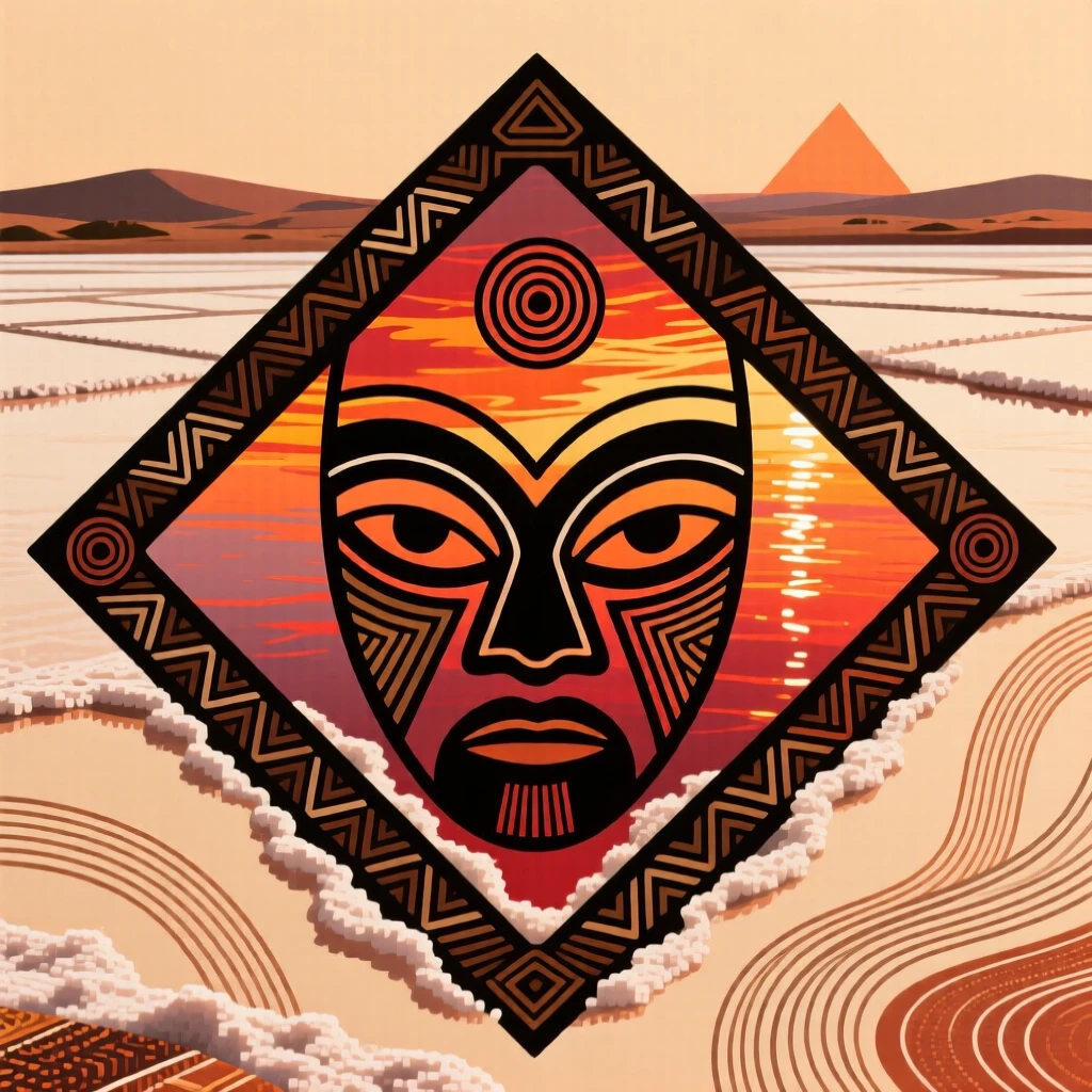 A shimmering salt pan reflecting the fiery colors of dusk.