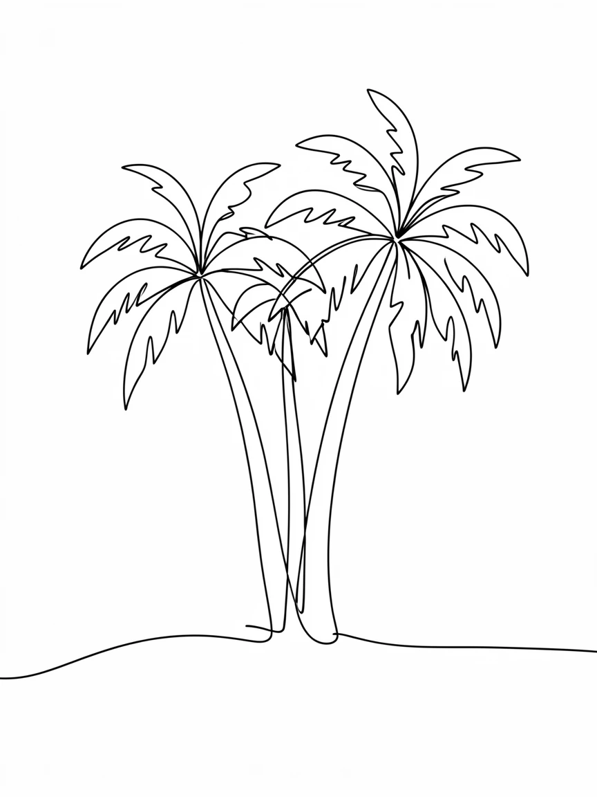 A cluster of palm trees swaying along a tropical shoreline