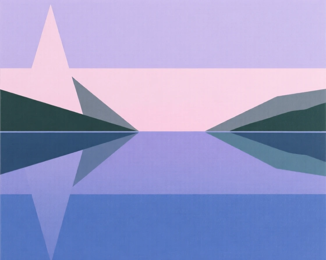 A tranquil bay at dusk with calm reflective water