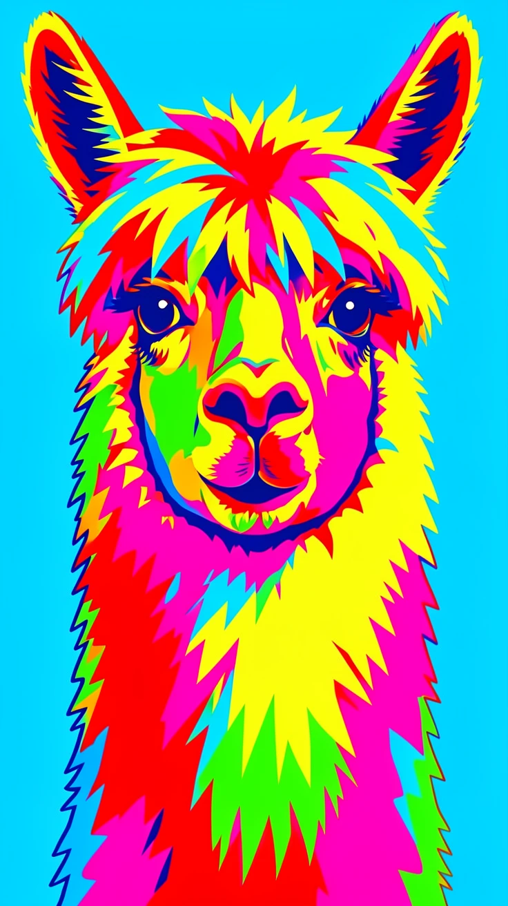 Alpaca with fluffy fringe looking curiously at the camera