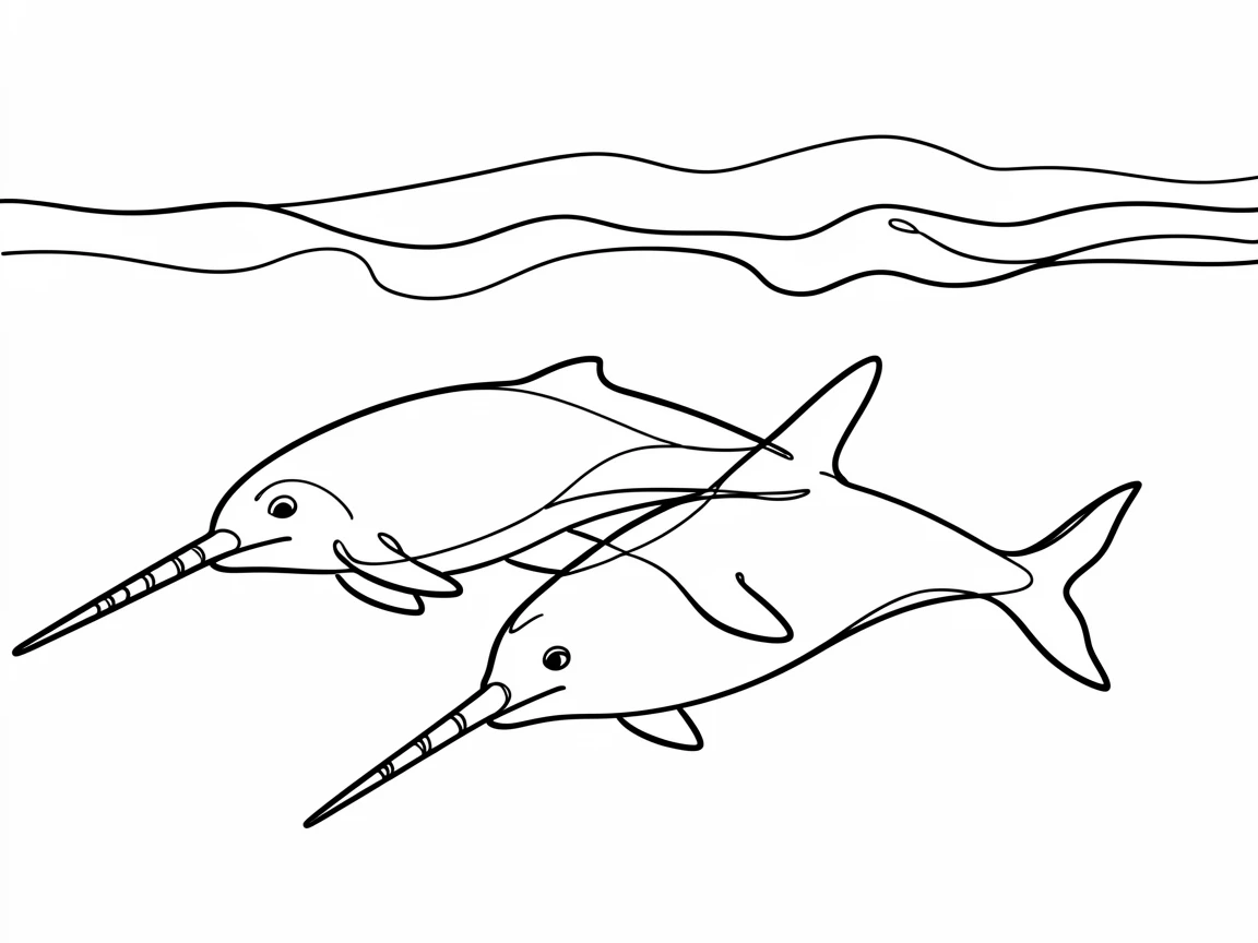 A pod of narwhals swimming beneath the arctic ice
