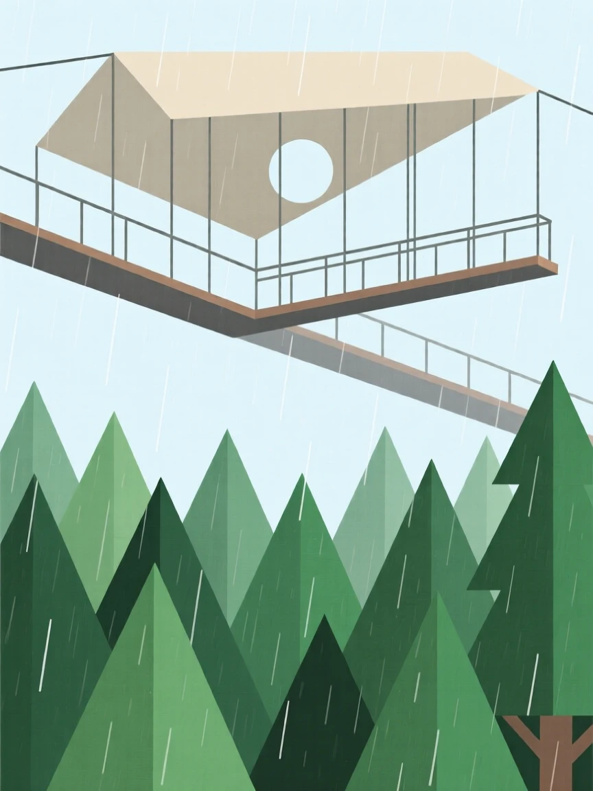 A canopy walkway suspended above a rainforest