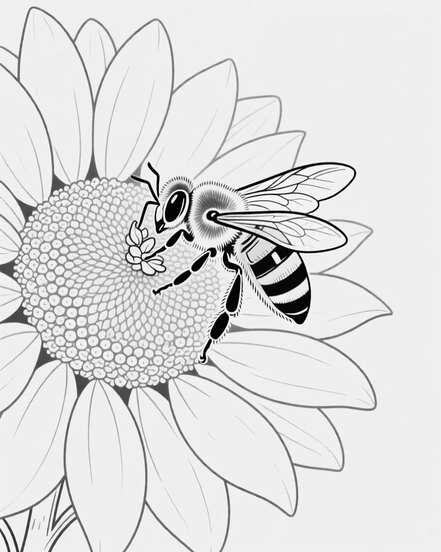 A honeybee gathering pollen from a sunflower
