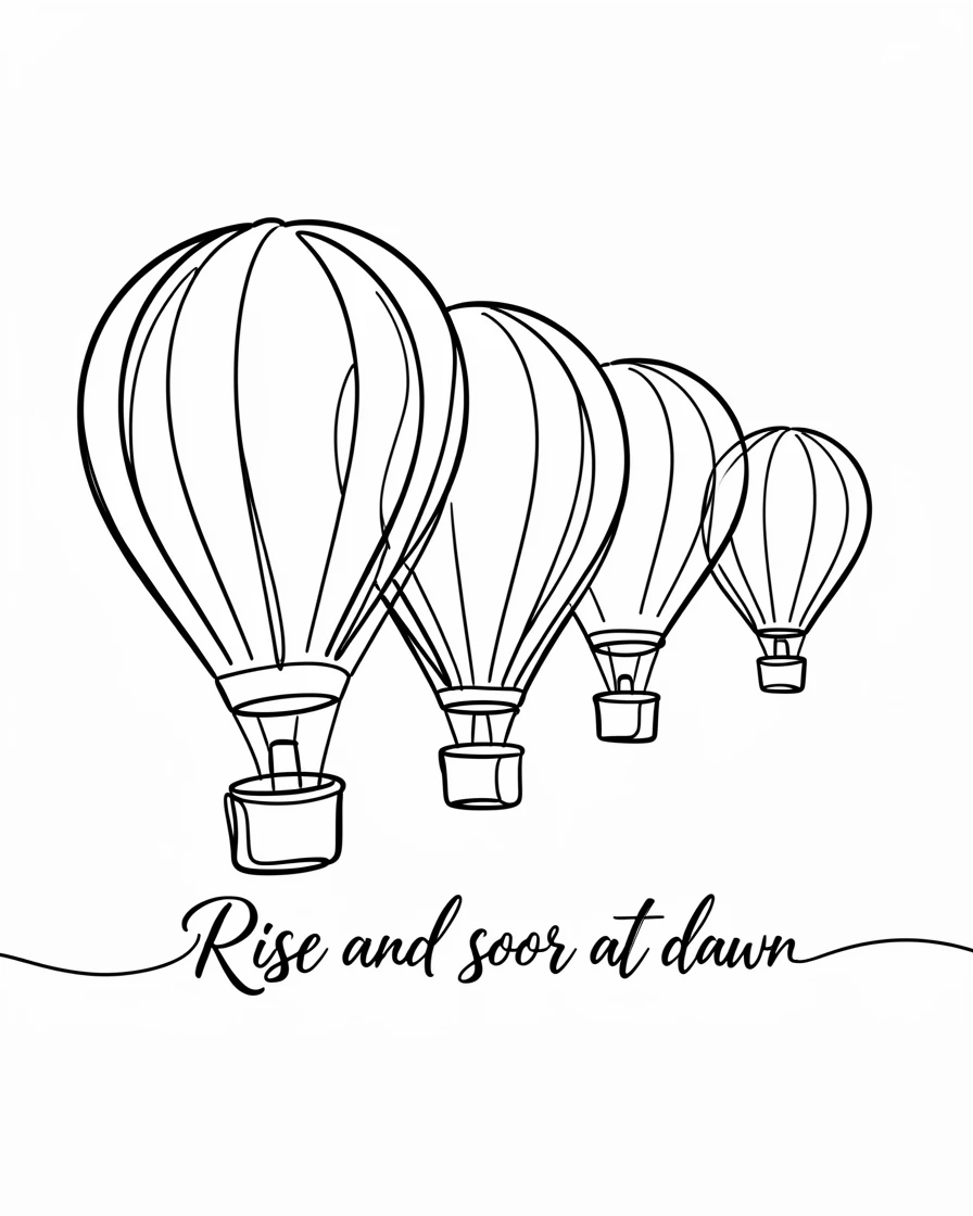 A row of colorful hot air balloons rising together at sunrise