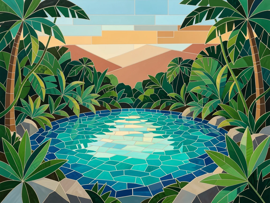 A hidden turquoise lagoon surrounded by dense tropical jungle.
