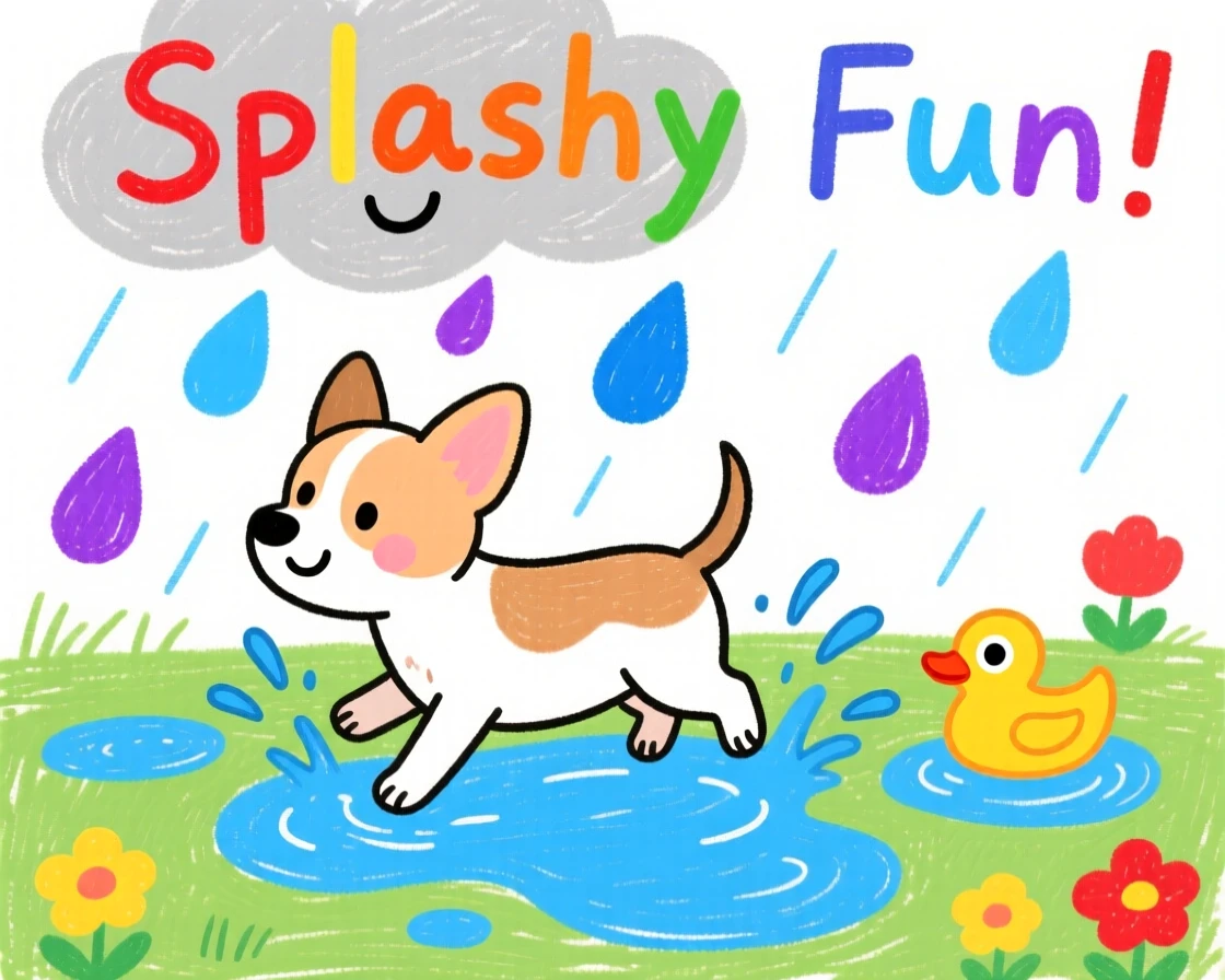 A tiny chihuahua splashing through puddles on a rainy walk.