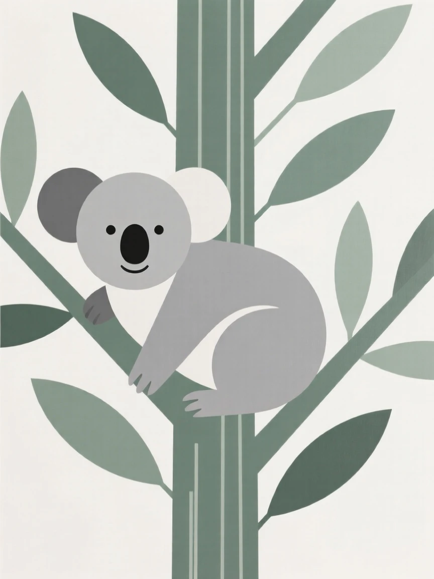 A koala resting in a eucalyptus tree