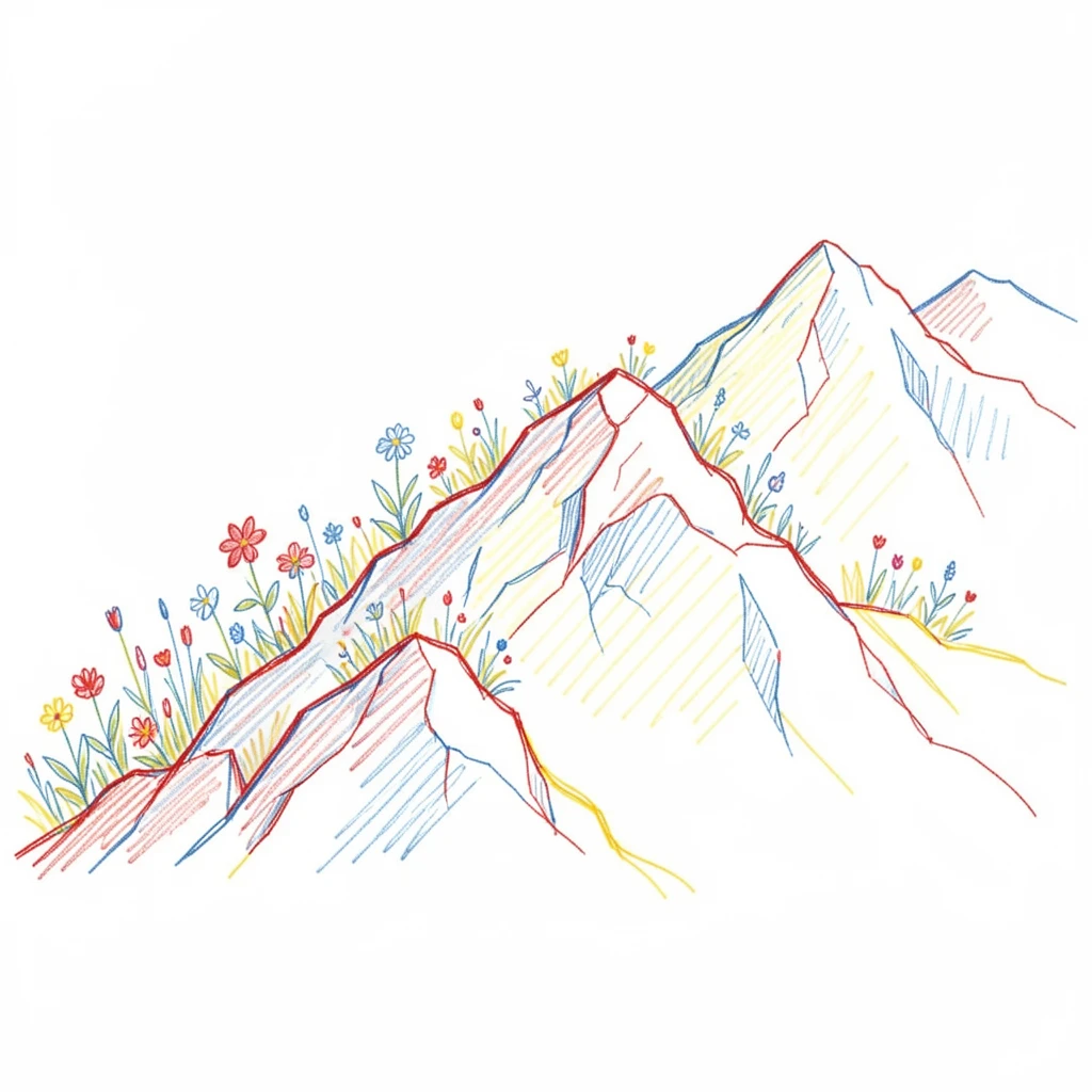 A high alpine ridge with wildflowers clinging to rocky outcrops