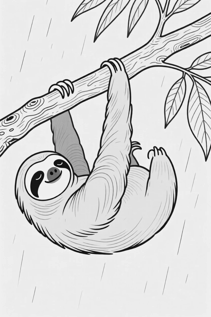 A sloth hanging from a rainforest branch
