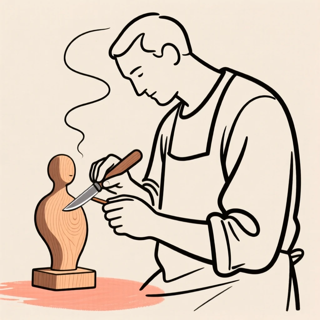 A woodcarver whittling a figurine