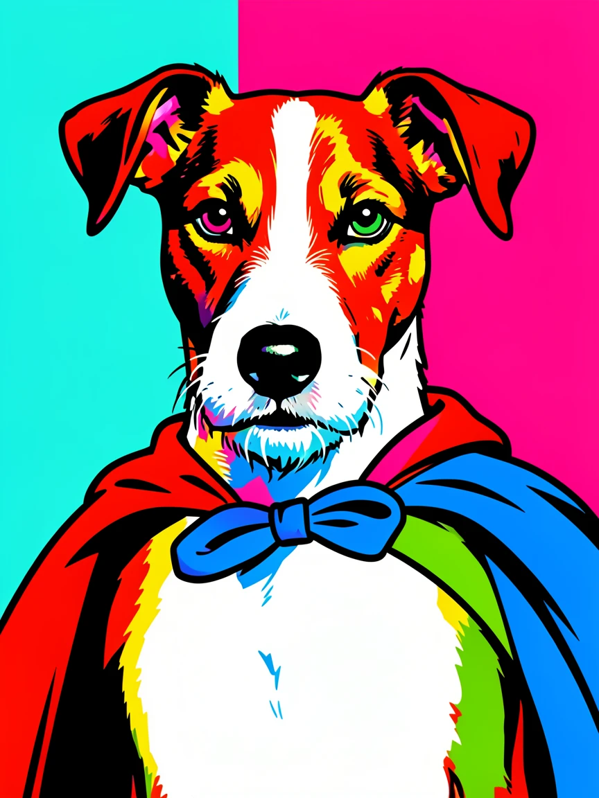 Terrier mix wearing a superhero cape