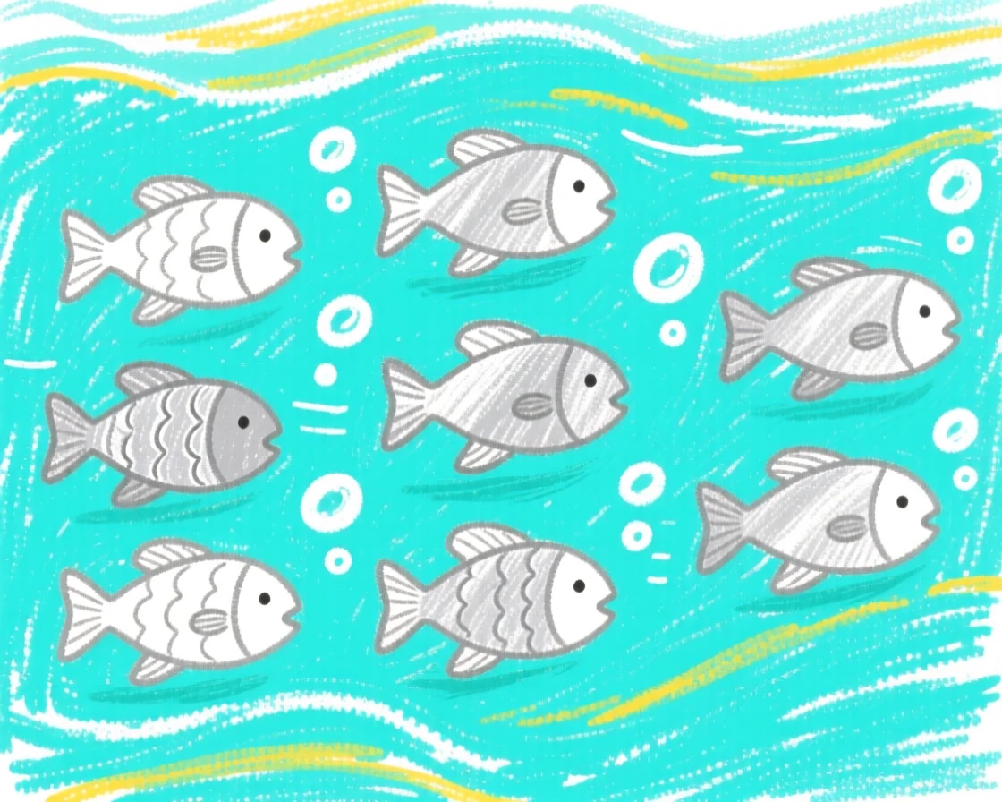 A school of silver fish drifting through sunlit turquoise water.