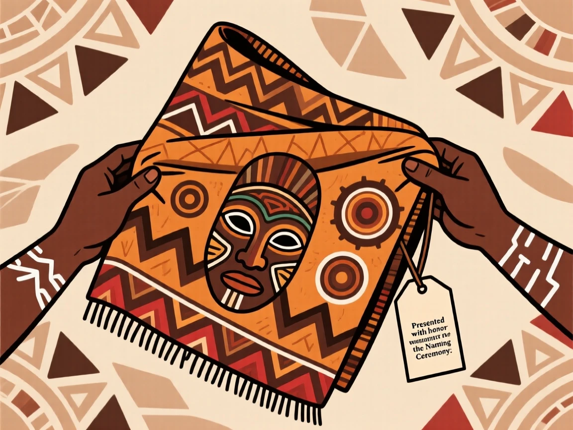 A hand-dyed ceremonial wrap presented as a gift during a naming ceremony.