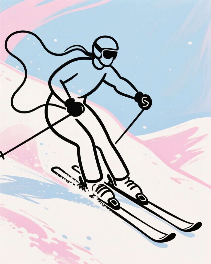 A skier carving down a slope