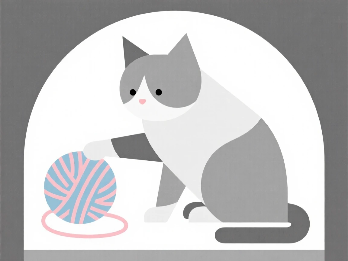 A kitten playing with a ball of yarn