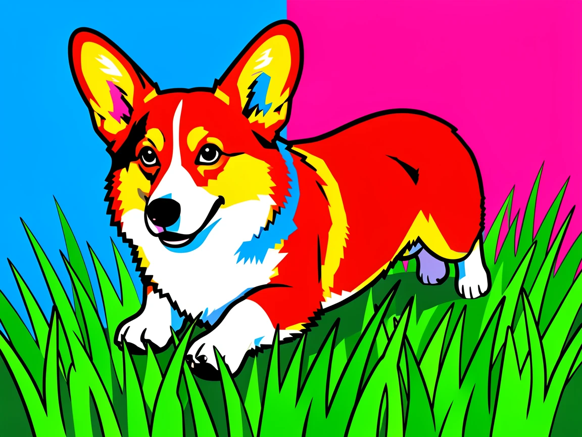Corgi wiggling while running through grass