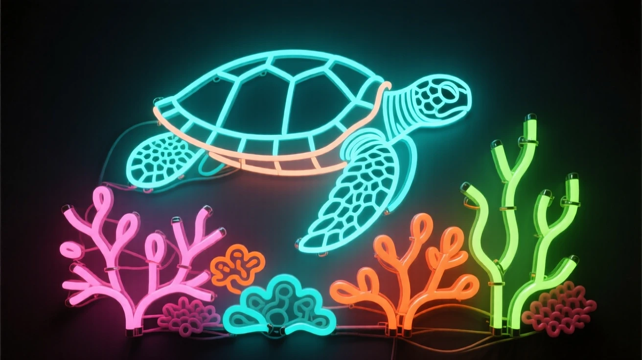 A sea turtle gliding over a vibrant coral reef.
