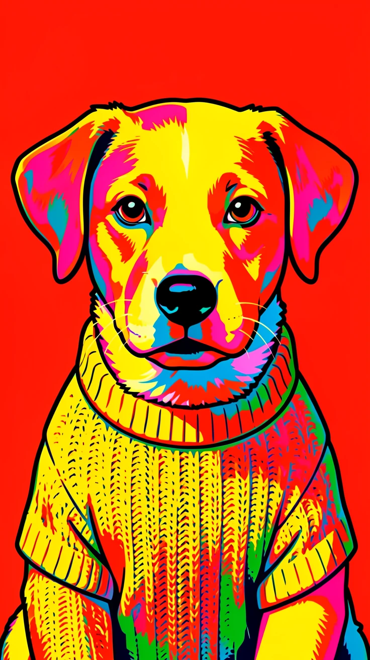 Puppy wearing a tiny knit sweater in autumn