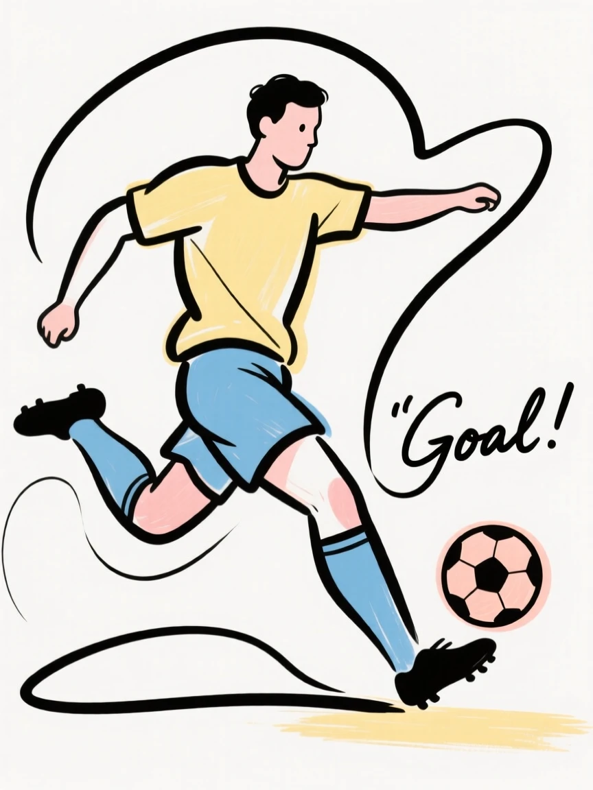 A soccer player kicking a goal