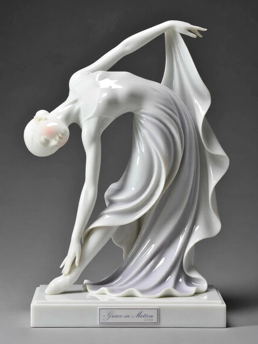 A graceful contemporary dancer caught in the middle of an elegant dip, muscles and lines full of controlled energy.