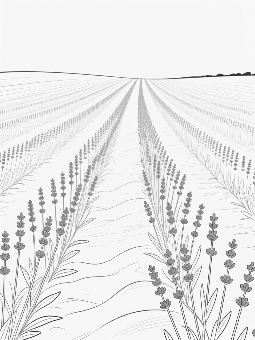 A field of lavender rows stretching to the horizon
