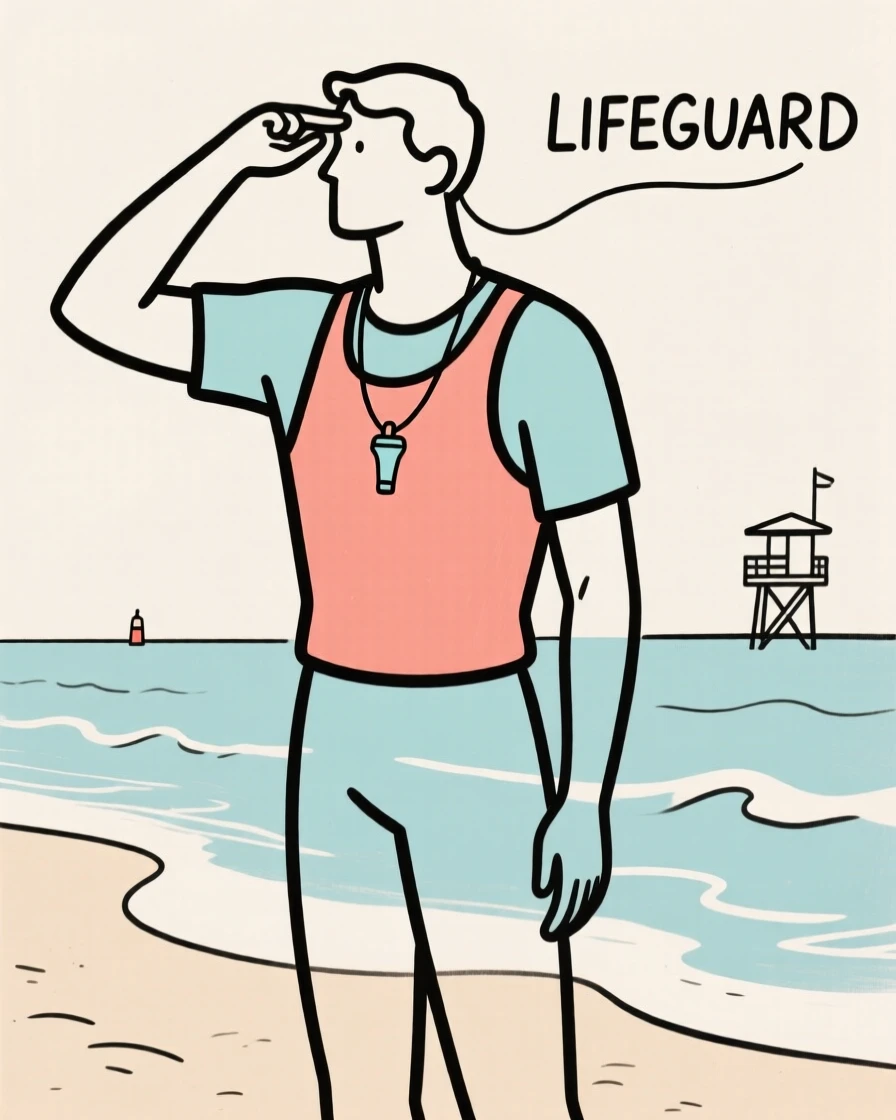 A lifeguard scanning the shoreline