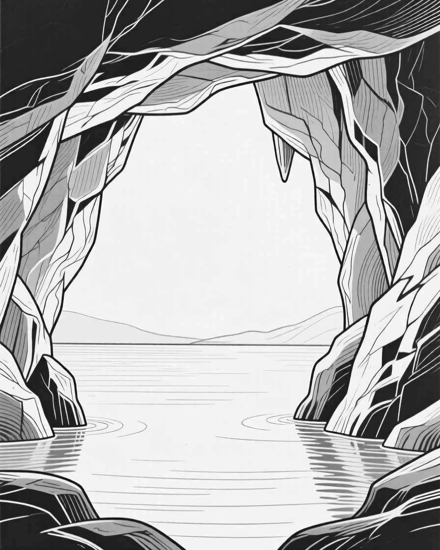 A cave opening revealing a hidden underground lake