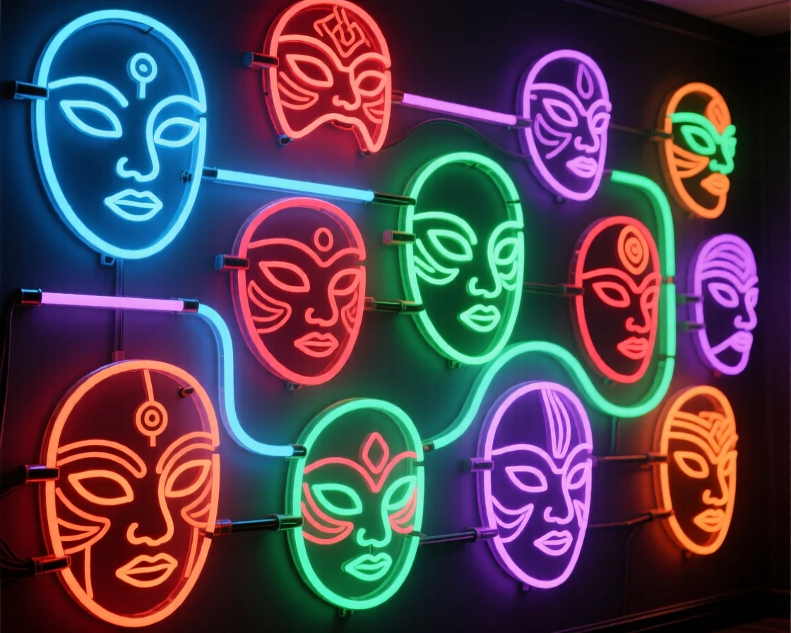 A wall of masks from cultures around the world.