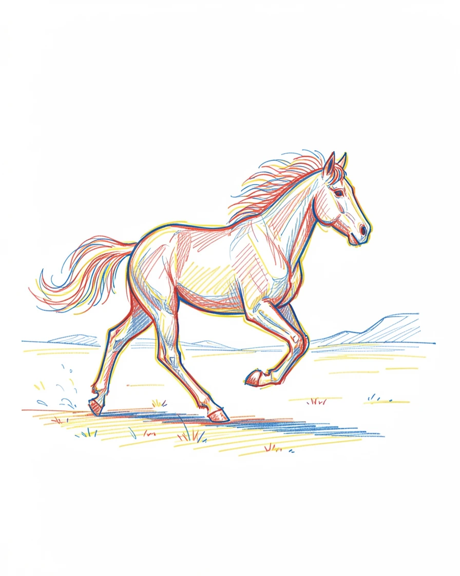 A wild mustang galloping freely across an open desert plain