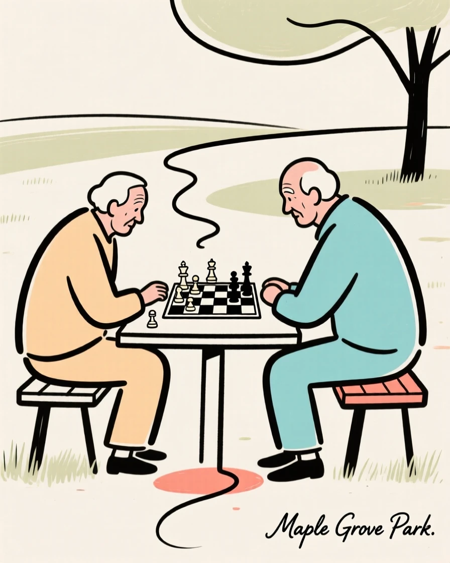 Elders playing chess in a park