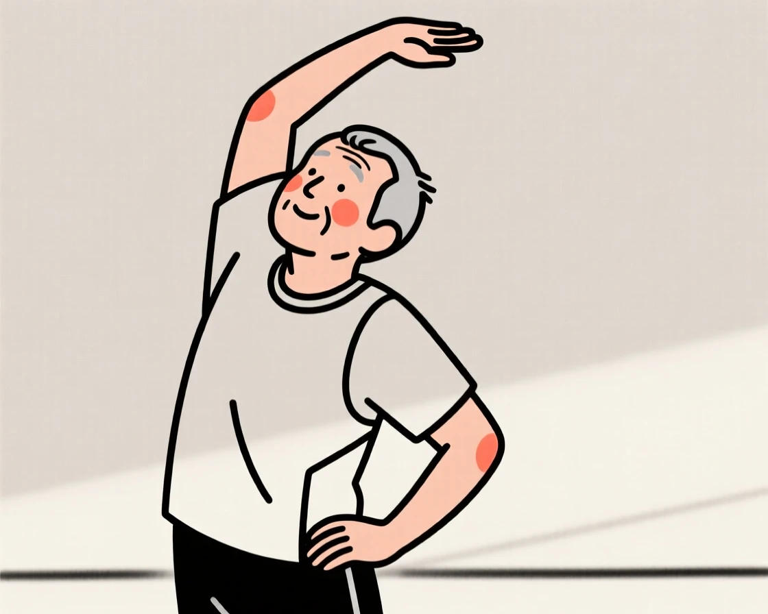 An older man stretching after a morning run.