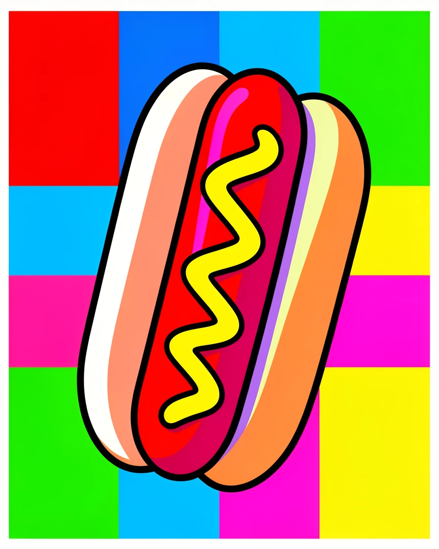 Retro diner hot dog with a mustard zigzag