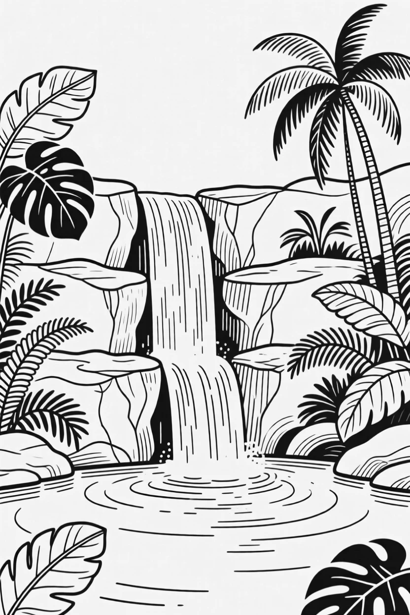A tropical waterfall pouring into a jungle pool
