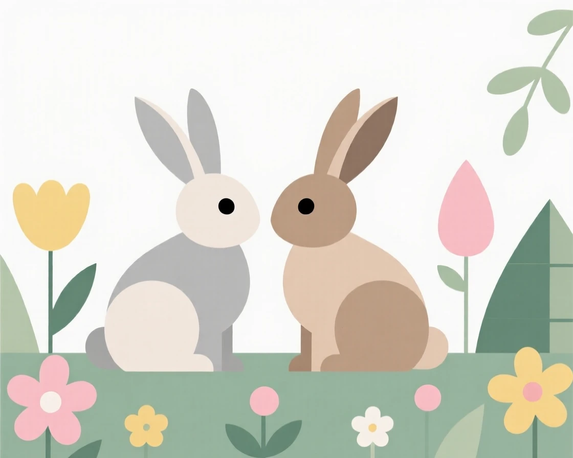 A pair of rabbits in a spring garden
