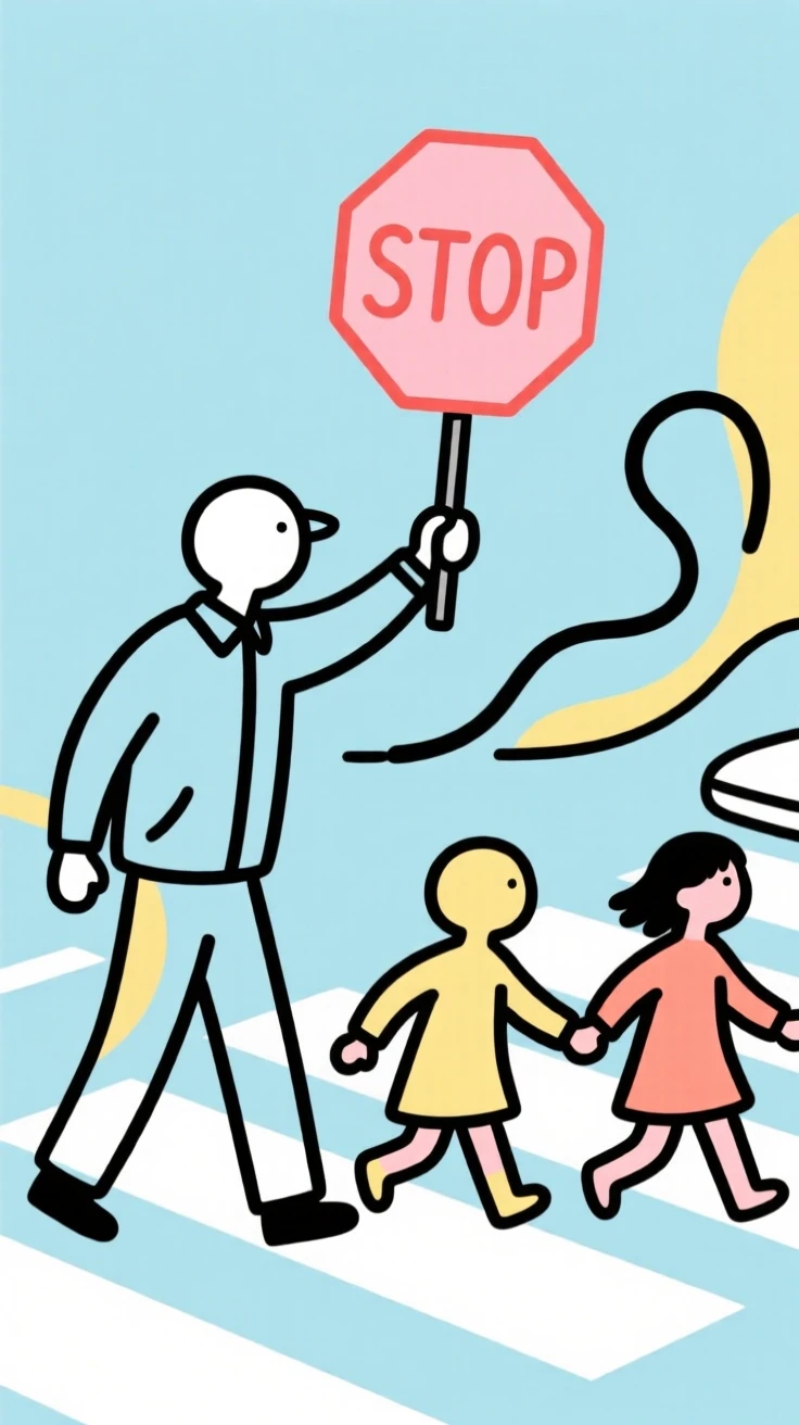 A crossing guard helping children cross