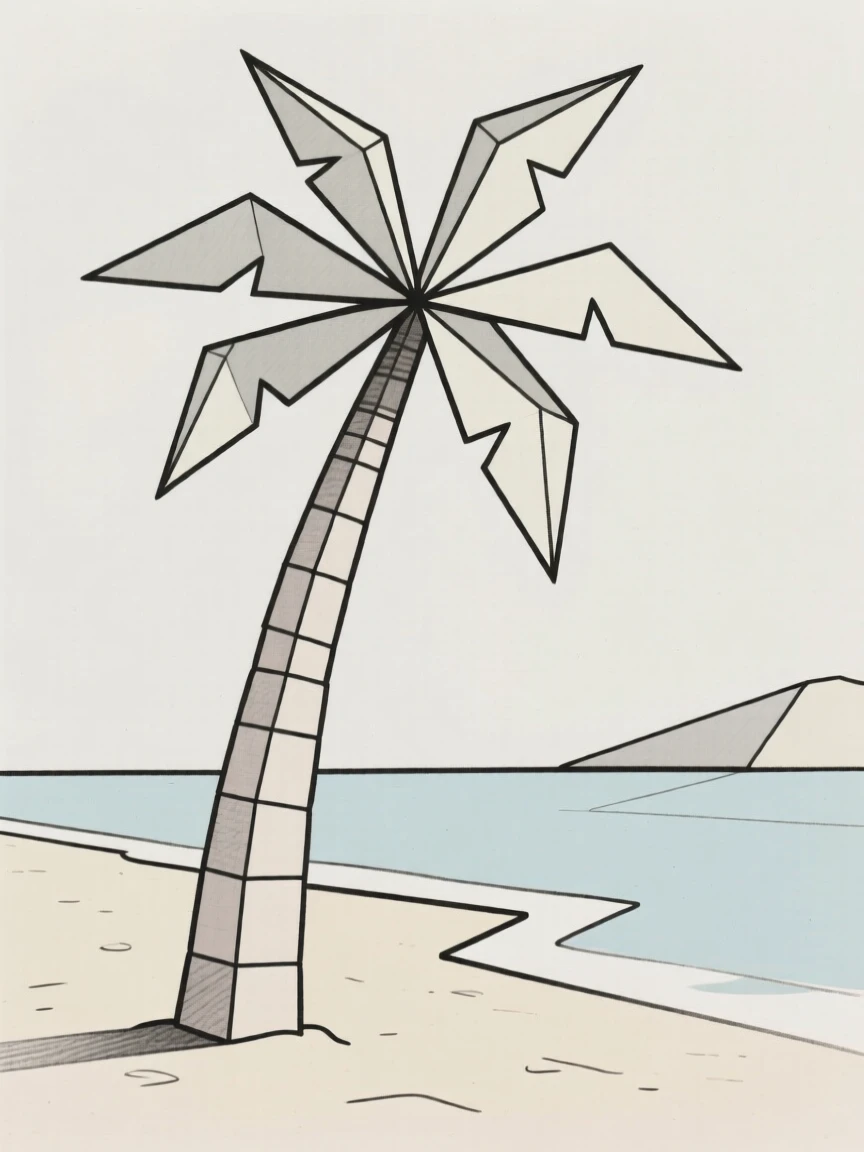 A palm tree swaying on a tropical beach