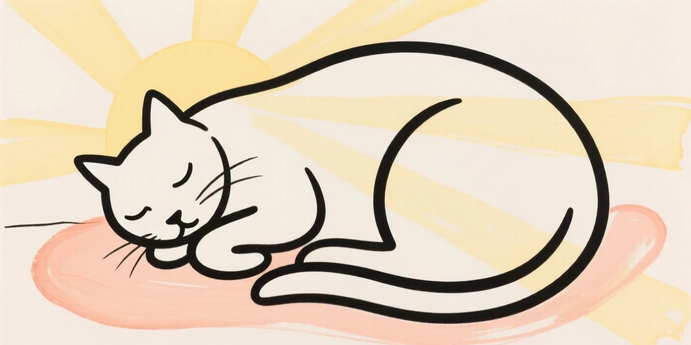 A sleeping cat curled in a sunbeam