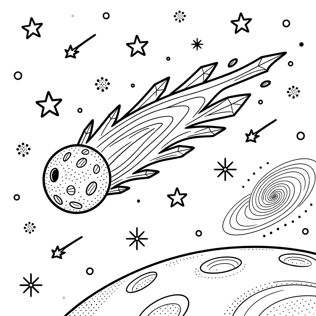 A comet trailing ice and dust across the void, with distant stars scattered like glitter across the sky.