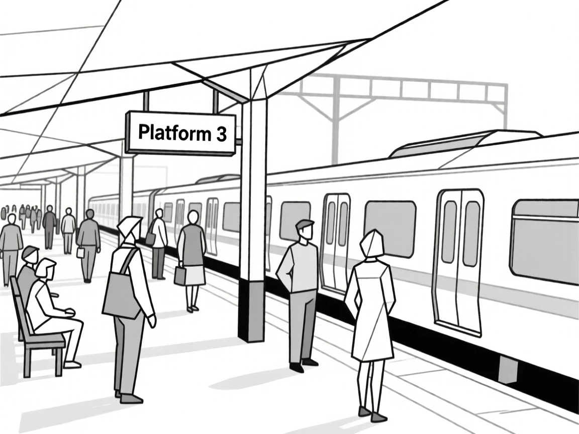 A busy train station platform with commuters
