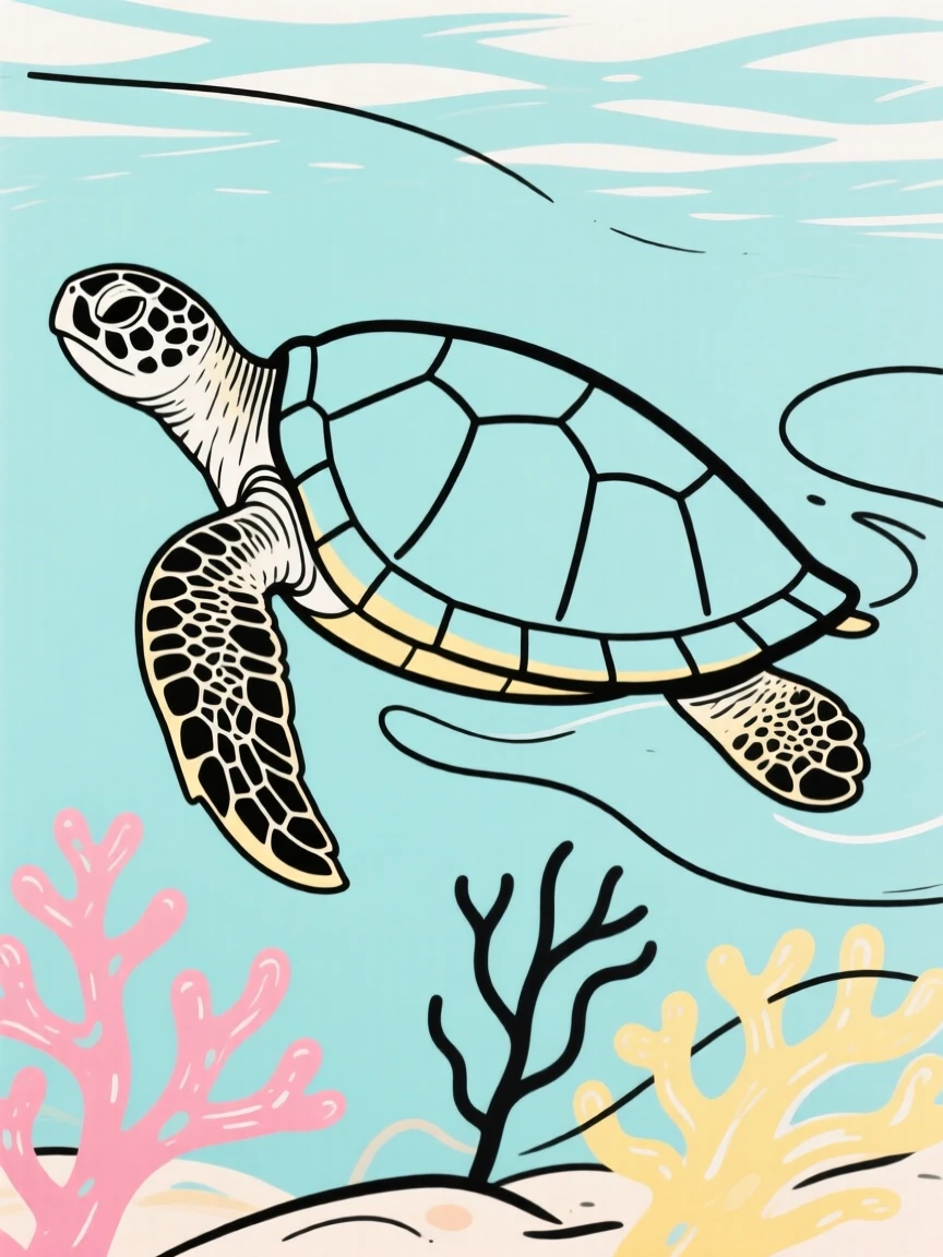 A sea turtle gliding through coral