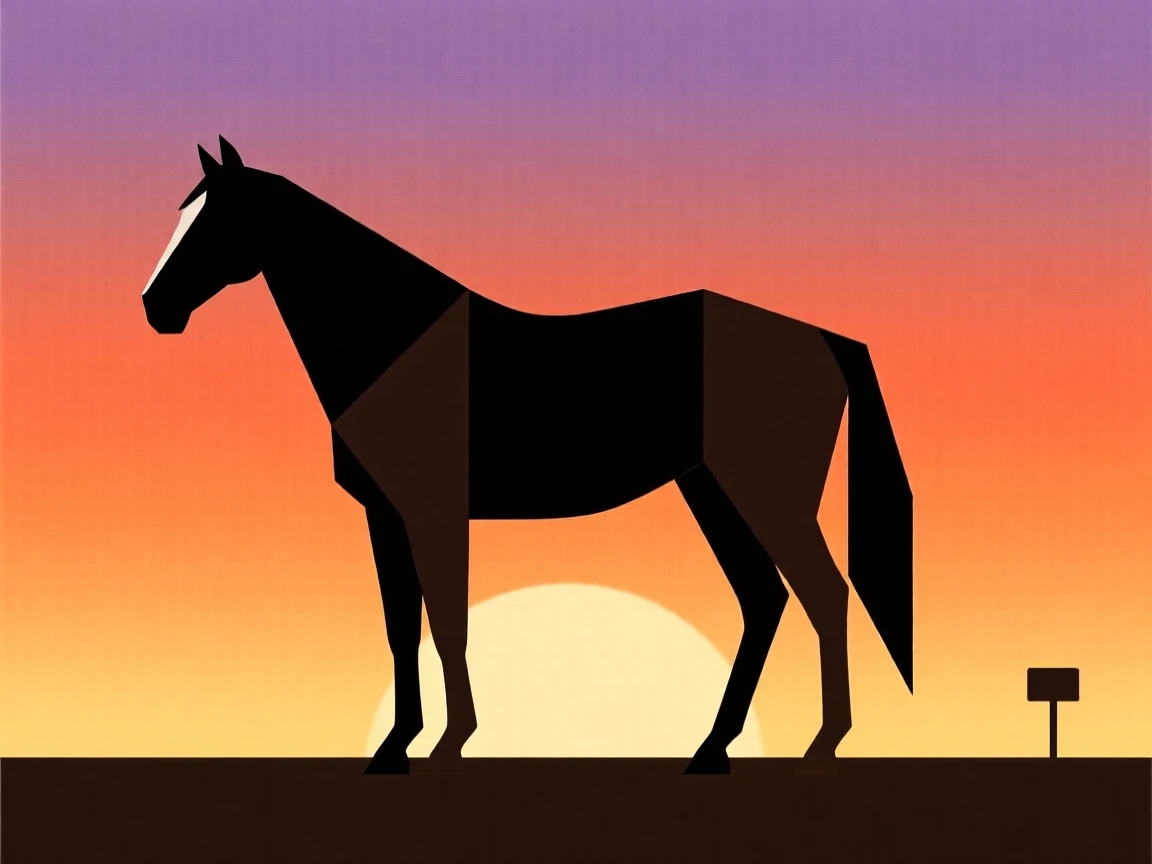 A horse silhouetted against a sunset sky
